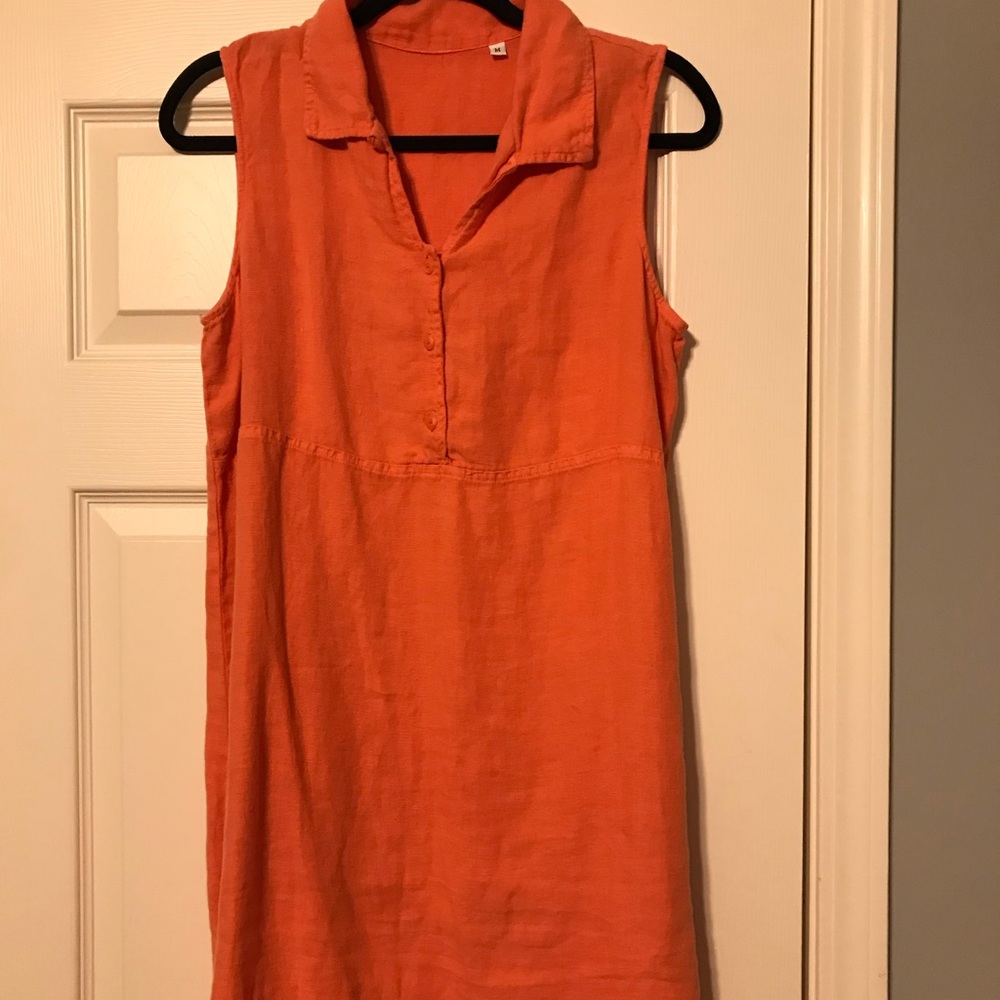 Mandarin linen dress size med below mid thigh
